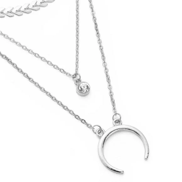 Silver Layered Moon Necklace - Picture 3 of 4